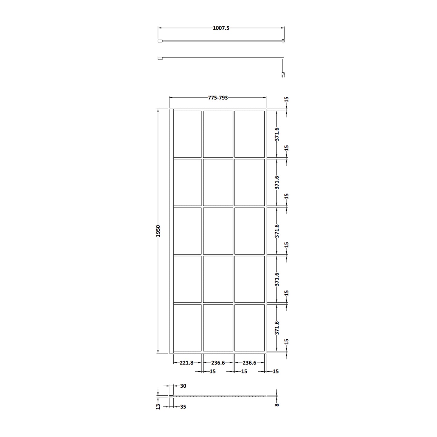 Fairford 800mm 8mm Matt Black Crittall W/r Screen