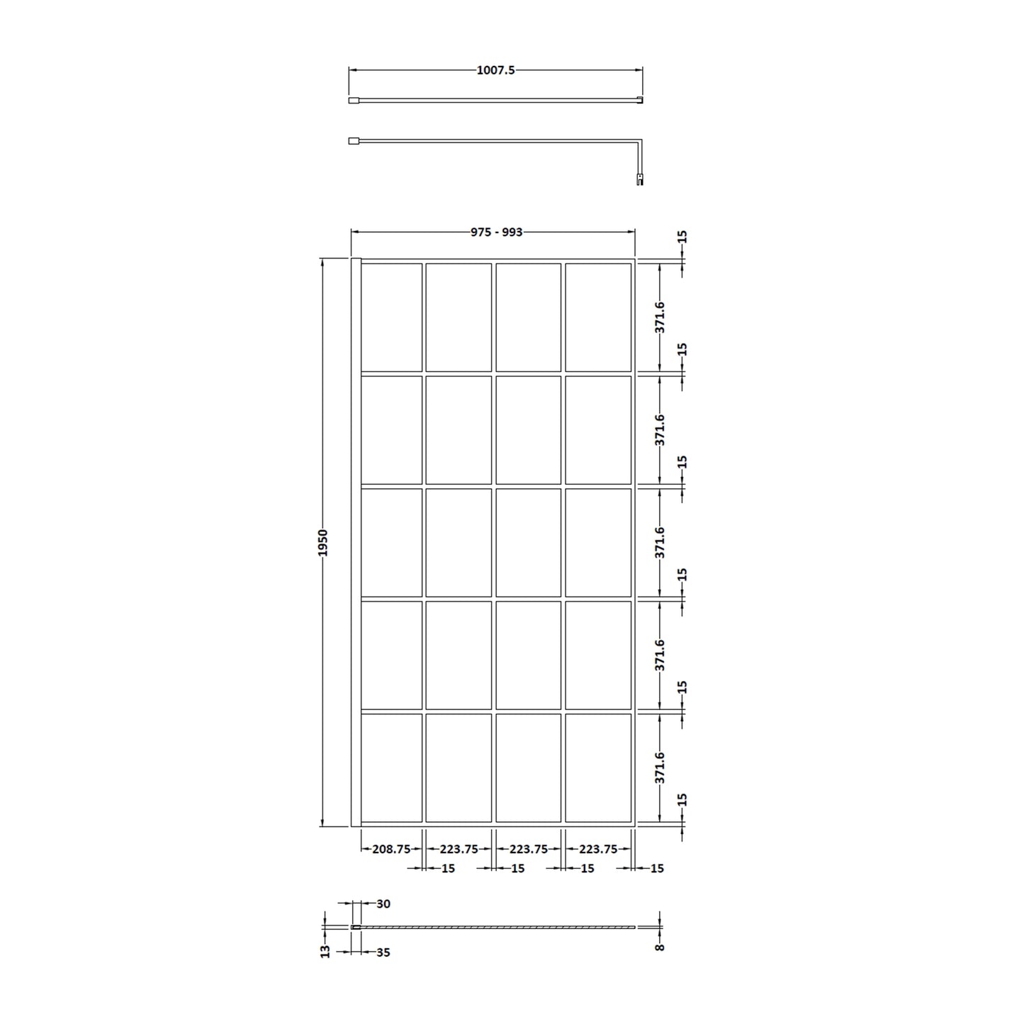 Fairford 1000mm 8mm Matt Black Crittall W/r Screen