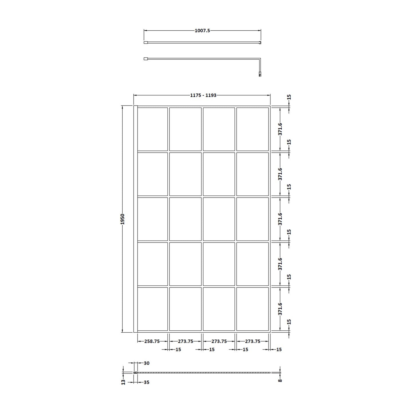 Fairford 1200mm 8mm Matt Black Crittall W/r Screen