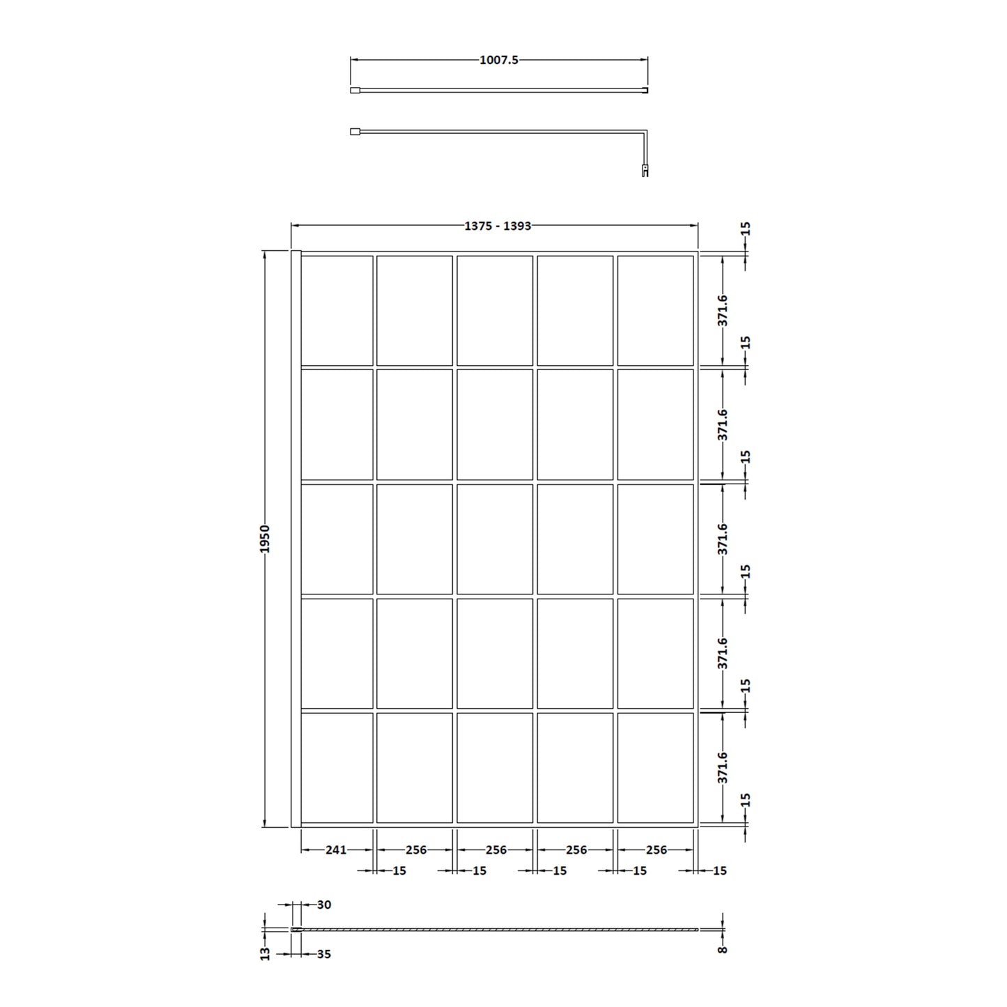 Fairford 1400mm 8mm Matt Black Crittall W/r Screen
