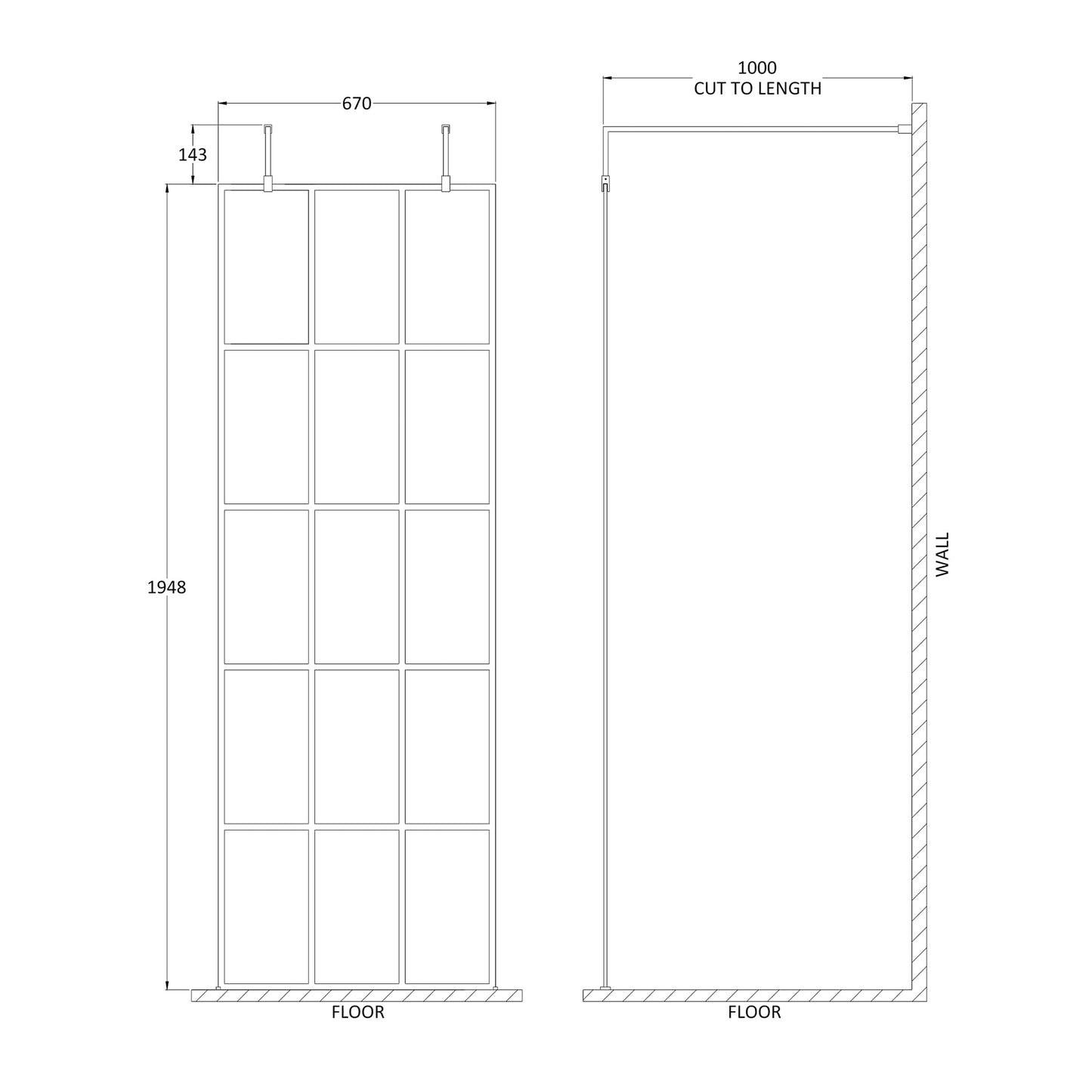 Fairford 700mm 8mm Matt Black Crittall W/r Screen, 2 Supp Ar