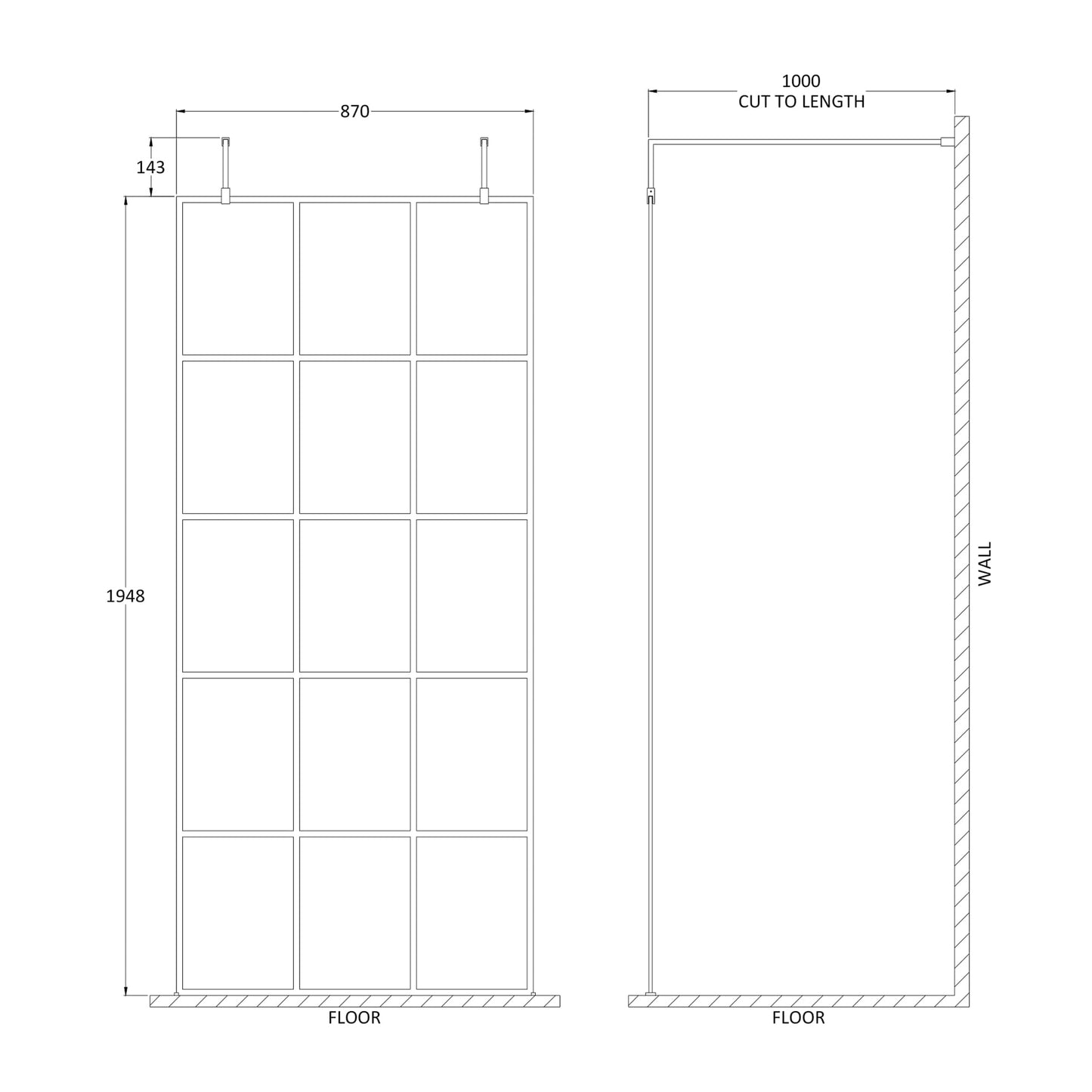 Fairford 900mm 8mm Matt Black Crittall W/r Screen, 2 Supp Ar