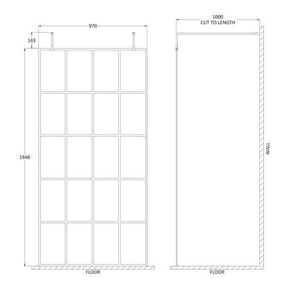 Fairford 1000mm 8mm Matt Black Crittall W/r Screen, 2 Supp A