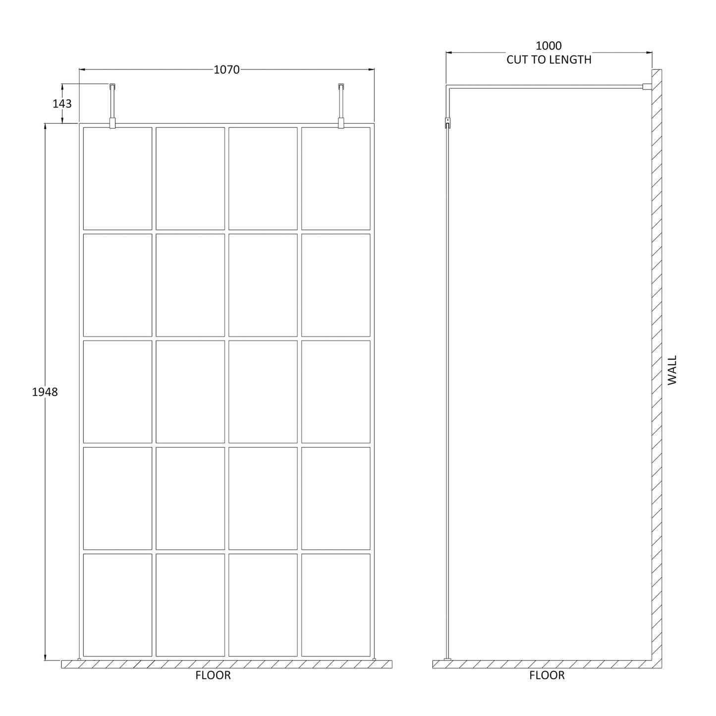 Fairford 1100mm 8mm Matt Black Crittall W/r Screen, 2 Supp A