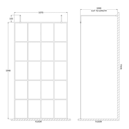 Fairford 1100mm 8mm Matt Black Crittall W/r Screen, 2 Supp A