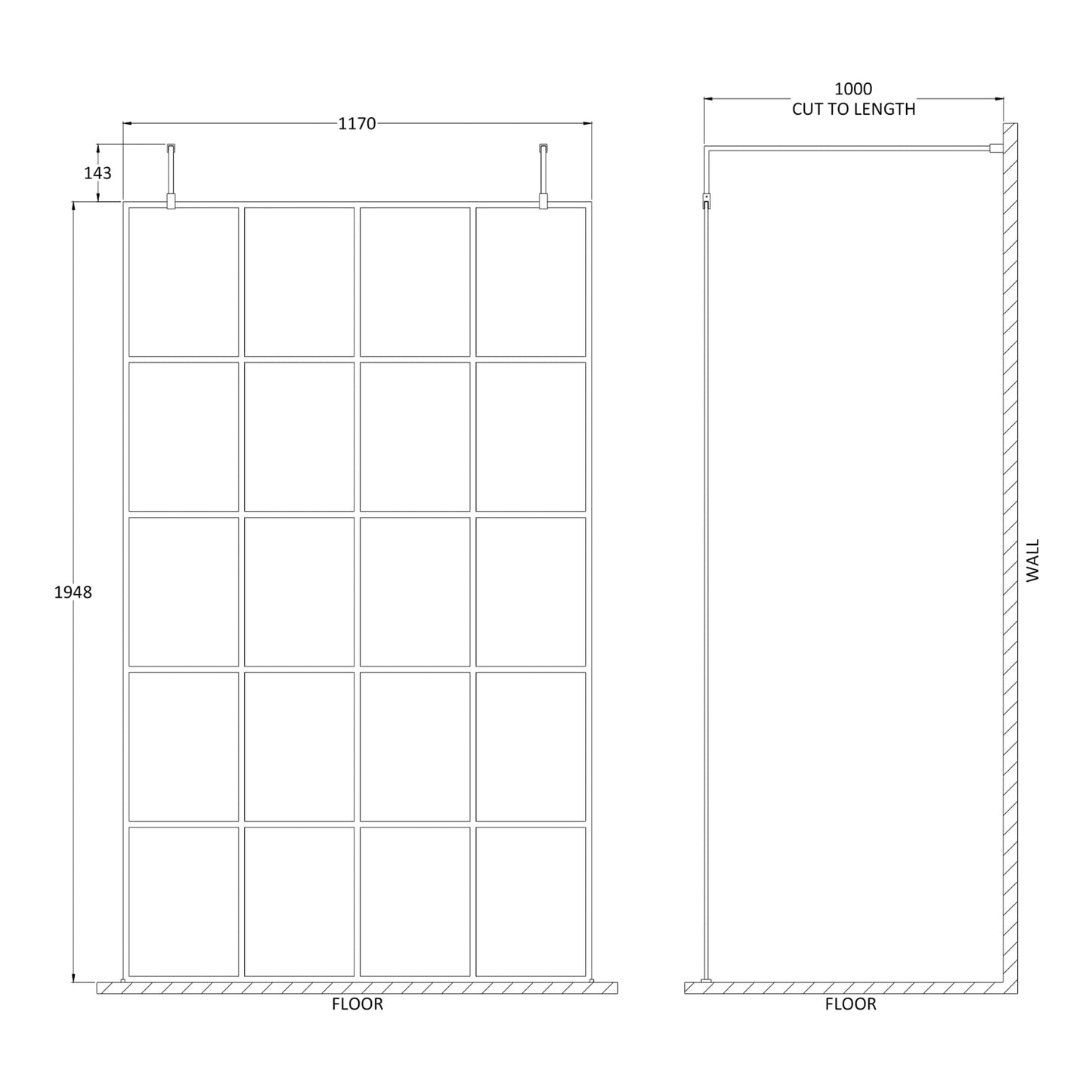 Fairford 1200mm 8mm Matt Black Crittall W/r Screen, 2 Supp A
