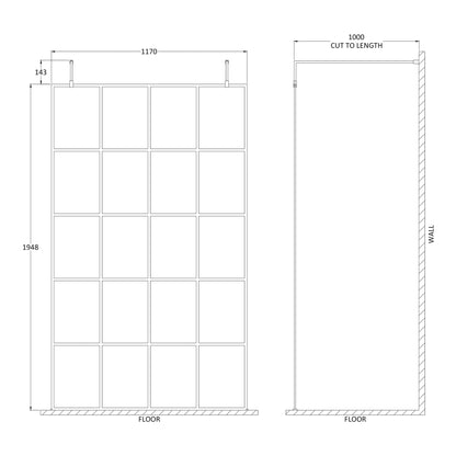 Fairford 1200mm 8mm Matt Black Crittall W/r Screen, 2 Supp A