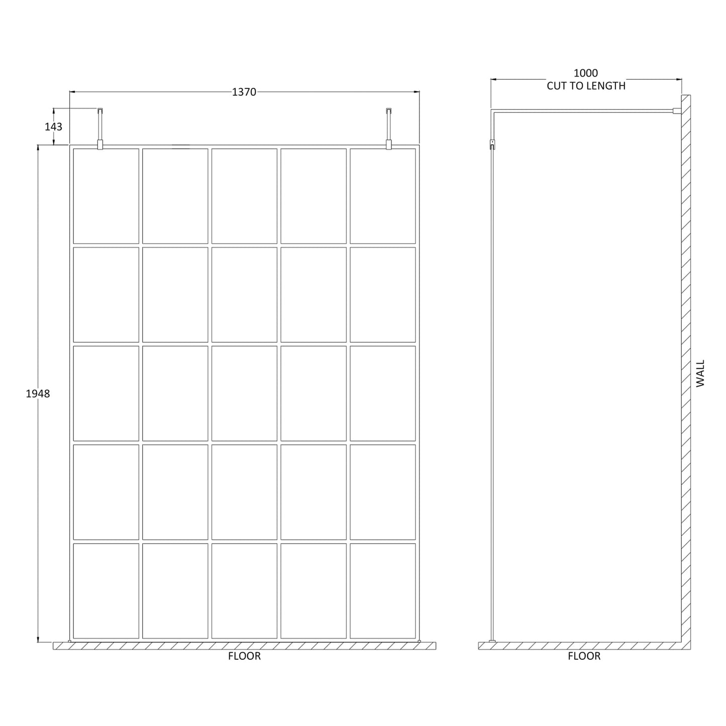 Fairford 1400mm 8mm Matt Black Crittall W/r Screen, 2 Supp A