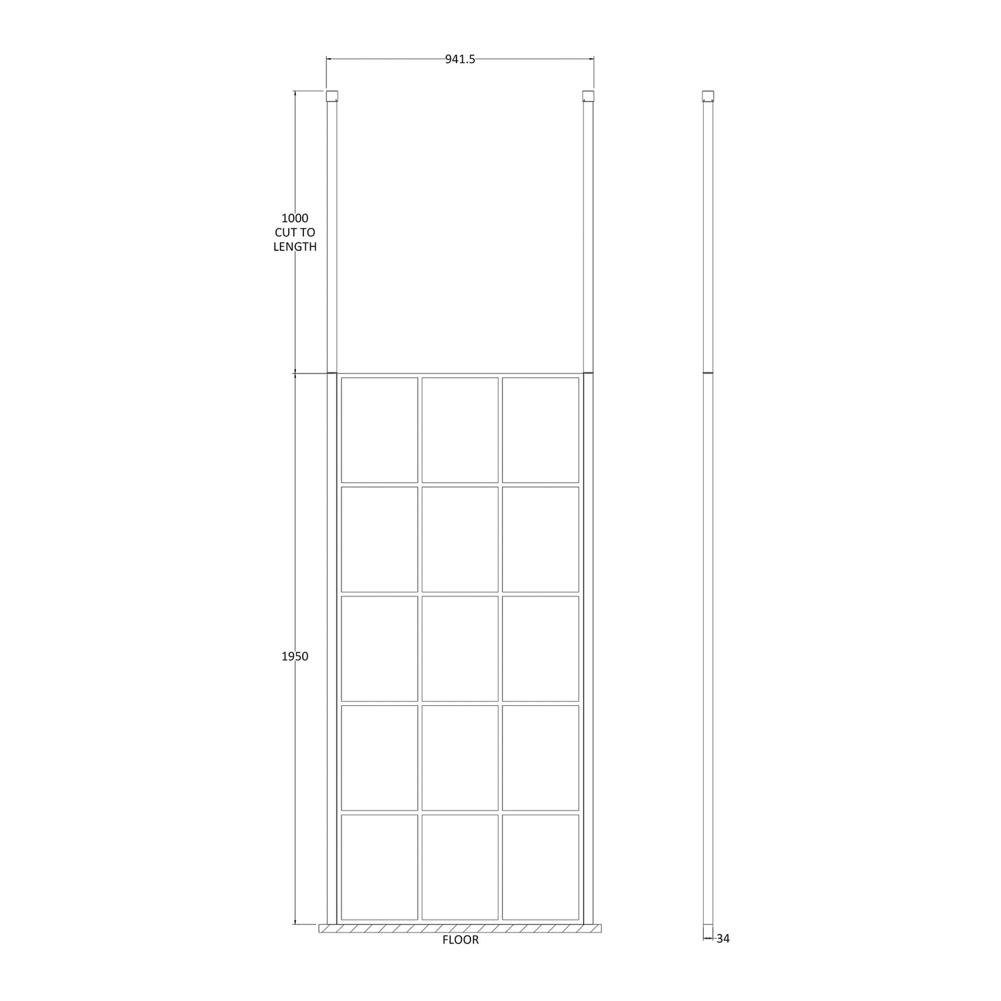 Fairford 900mm 8mm Matt Black Crittall W/r Screen2 Ceiling P