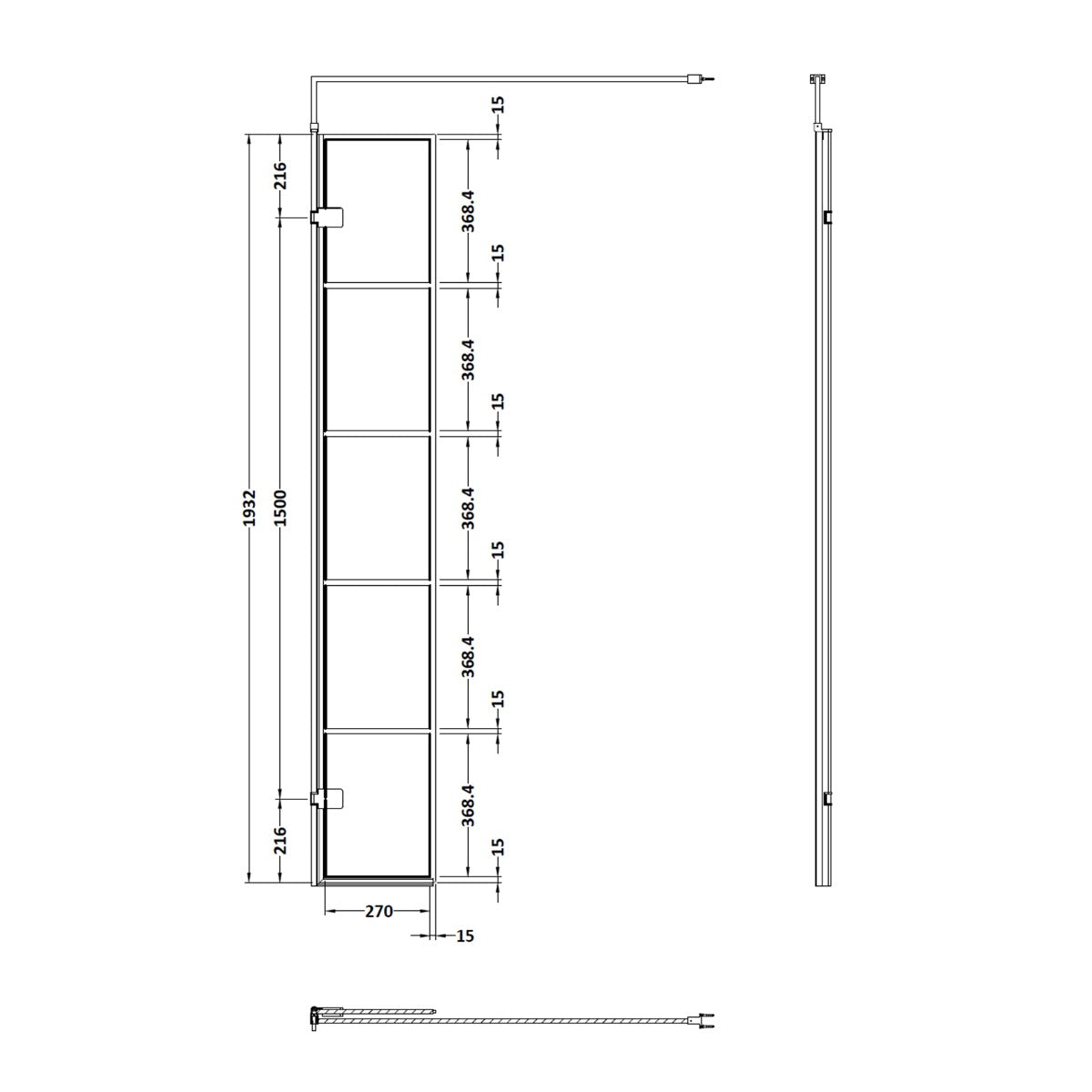 Fairford Matt Black Crittall 300mm Hinged Return Screen