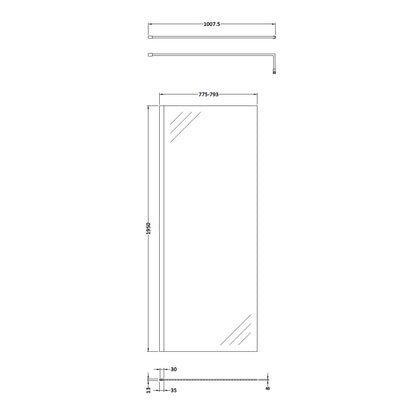Fairford 800mm 8mm Brushed Brass W/r Screen