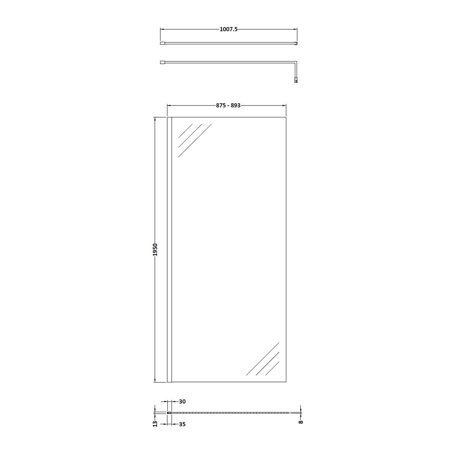 Fairford 900mm 8mm Brushed Brass W/r Screen