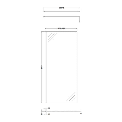 Fairford 900mm 8mm Brushed Brass W/r Screen