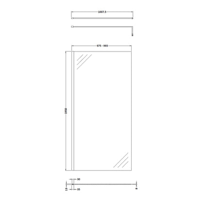 Fairford 1000mm 8mm Brushed Brass W/r Screen