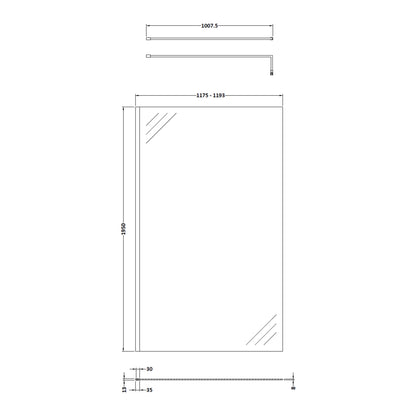 Fairford 1200mm 8mm Brushed Brass W/r Screen