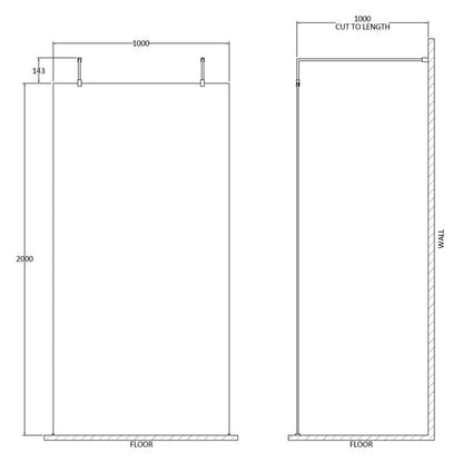 Fairford 1000mm 8mm Brushed Brass W/r Screen, 2 Supp A