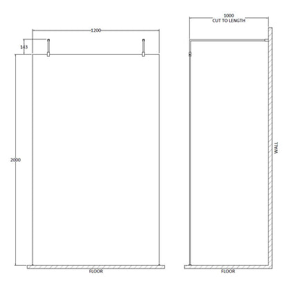 Fairford 1200mm 8mm Brushed Brass W/r Screen, 2 Supp A