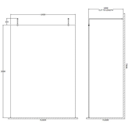 Fairford 1400mm 8mm Brushed Brass W/r Screen, 2 Supp A