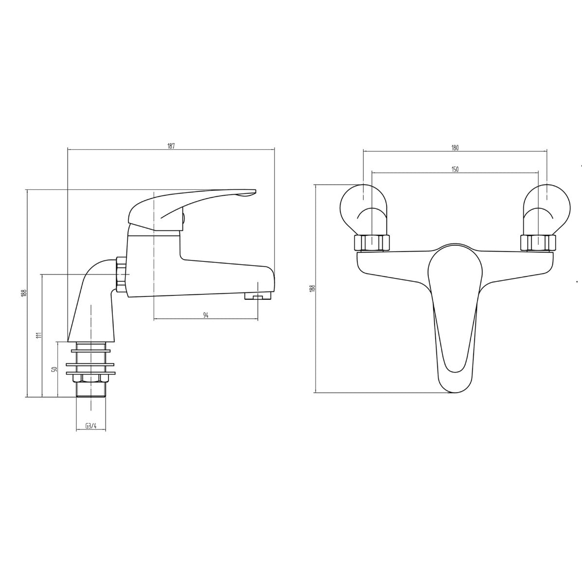 Fairford Contract Single Lever Bath Filler, Raised Mounts