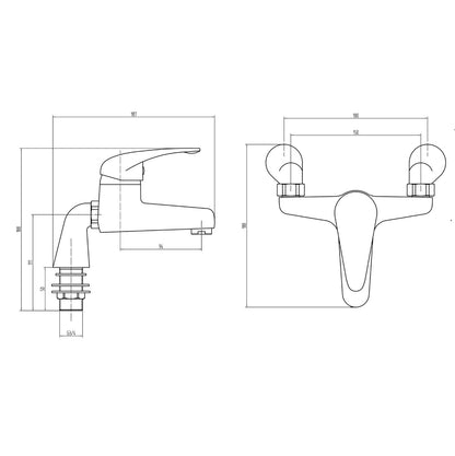 Fairford Contract Single Lever Bath Filler, Raised Mounts