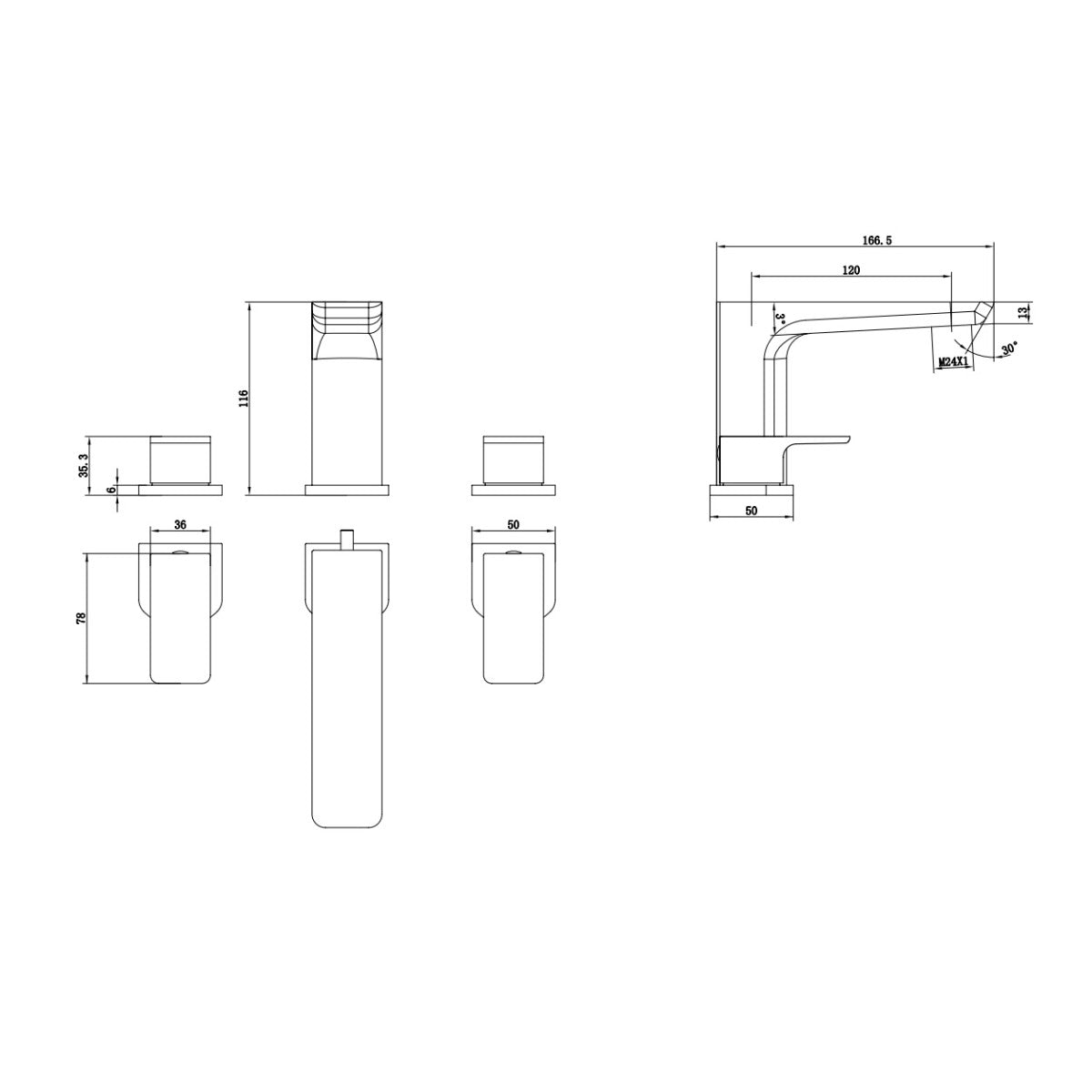 Fairford Una 3 Hole Bath Filler