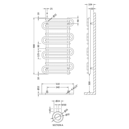 Fairford Loop 900 x 510mm Chrome Towel Rail