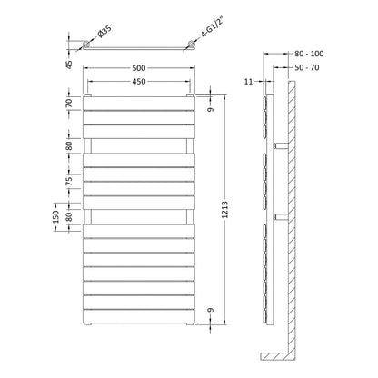 Fairford Flat Panel 1213 x 500mm Gloss White Towel Rail