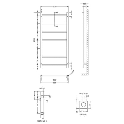 Fairford Cube 1200 x 600mm Chrome Towel Rail
