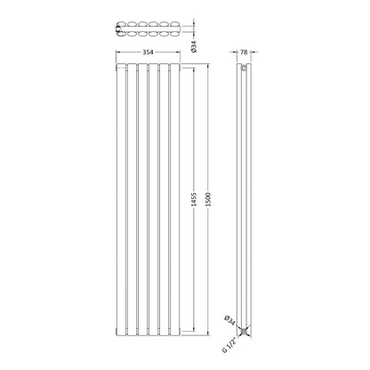 Fairford Holus Double Panel Vertical 1500 x 354mm Anthracite Radiator
