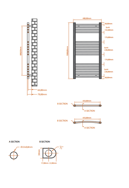 Fairford 400 x 1000mm Straight Matt Black Towel Rail