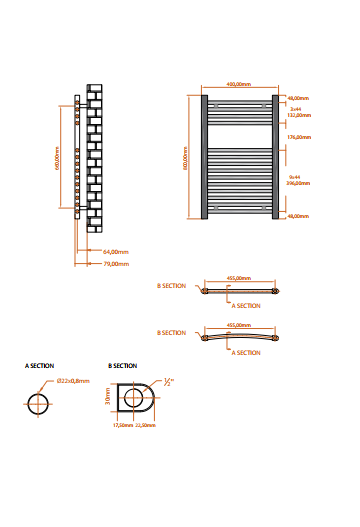 Fairford 600 x 800mm Straight Matt Black Towel Rail