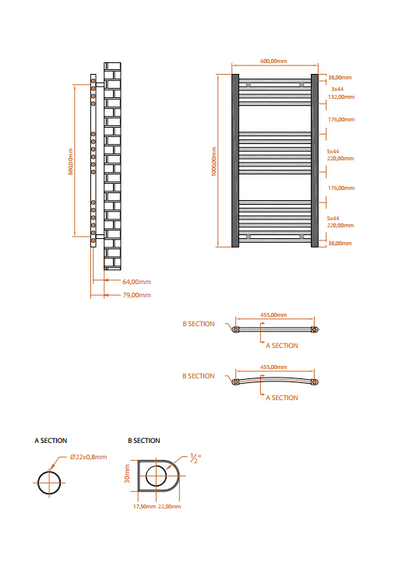 Fairford 600 x 1000mm Straight Matt Black Towel Rail