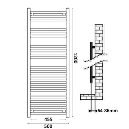 Fairford Straight 1200 x 500mm Chrome Electric Towel Rail - On/Off Control