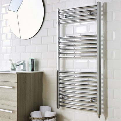 Fairford Curved 800 x 500mm Chrome Electric Towel Rail - On/Off Control