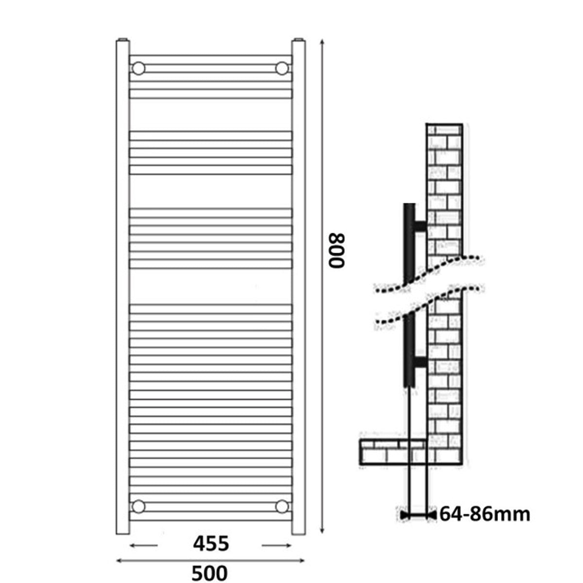 Fairford Straight 800 x 500mm Chrome Electric Towel Rail - Thermostatic Control