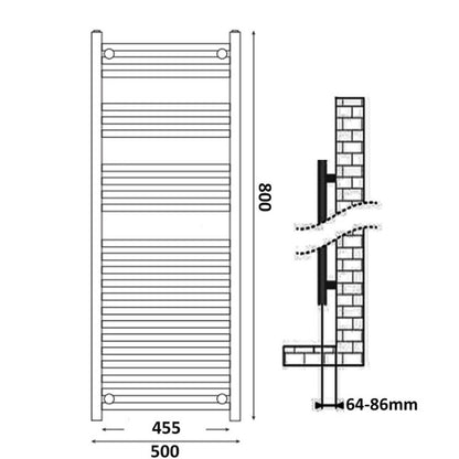 Fairford Straight 800 x 500mm Chrome Electric Towel Rail - Thermostatic Control