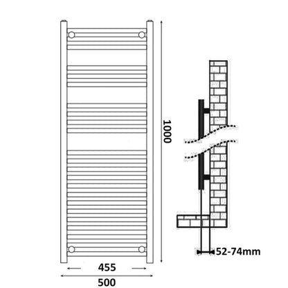Fairford Curved 1000 x 500mm Chrome Electric Towel Rail - Thermostatic Control