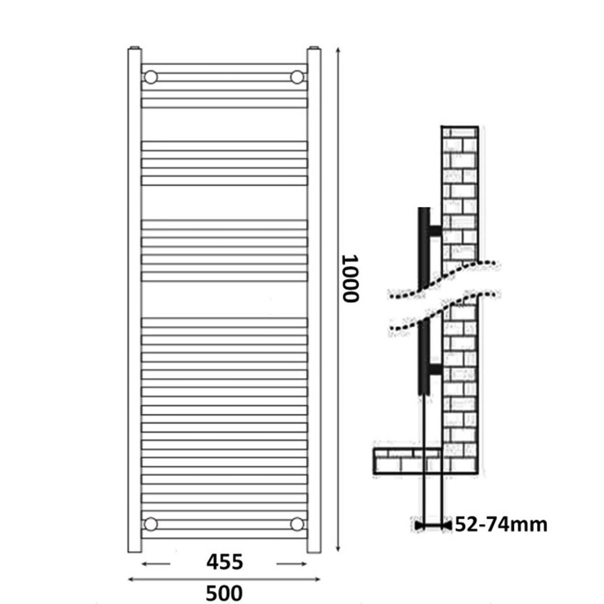 Fairford Curved 1200 x 500mm Chrome Electric Towel Rail - Thermostatic Control