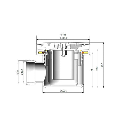 Fairford Pro 90mm Fast Flow Shower Waste, Chrome Plated Solid Brass Cap
