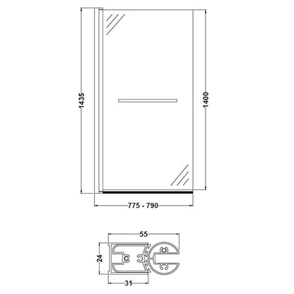 Fairford 6mm Straight Shower Bath Screen with Rail