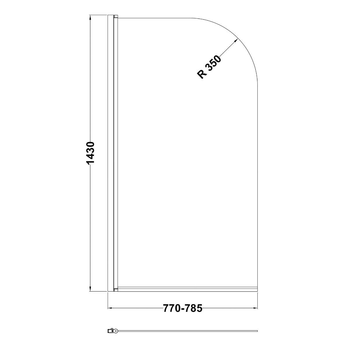Rivato Florence 1700 x 750mm Bath with Radius Matt Black Screen