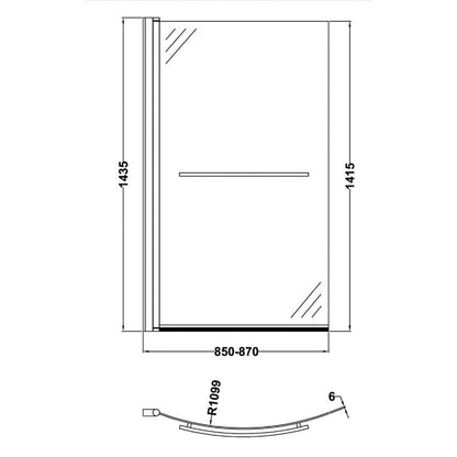 Fairford 6mm B Shaped Shower Bath Screen with Rail