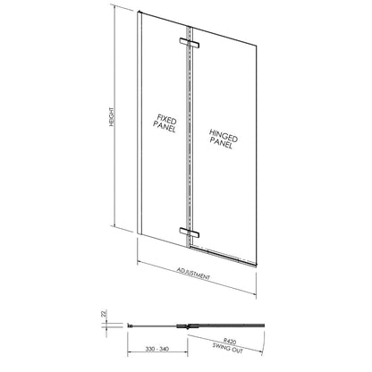 Fairford 5mm Straight Shower Bath Screen, Central Hinge