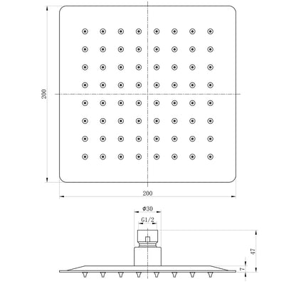 Fairford Una 200 x 200mm Square Overhead Shower Head, Chrome
