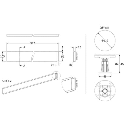 Rivato Gloss White Shower Tray Leg Kits with Plinth.  Suitable for 1000mm Rivato Trays