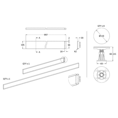 Rivato Gloss White Shower Tray Leg Kits with Plinth.  Suitable for 1100-1200mm Rivato Trays