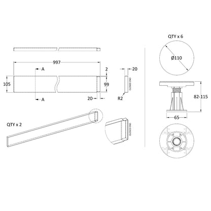 Rivato Slate Grey Shower Tray Leg Kits with Plinth.  Suitable for 700-900mm Rivato Trays