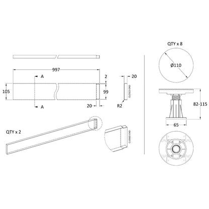 Rivato Slate Grey Shower Tray Leg Kits with Plinth.  Suitable for 1000mm Rivato Trays