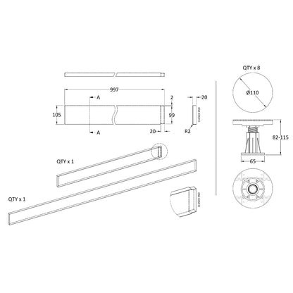 Rivato Slate Grey Shower Tray Leg Kits with Plinth.  Suitable for 1100-1200mm Rivato Trays