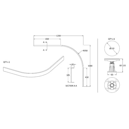 Rivato Slate Grey Shower Tray Leg Kits with Plinth.  Suitable for 700-900mm Quadrant Rivato Trays